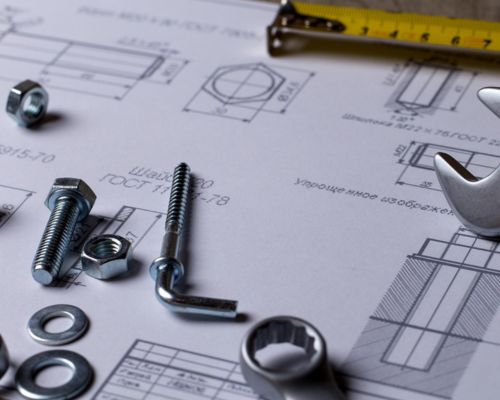 Industrial hardware essentials: bolts, nuts, tools & technical drawings, perfect for engineering, construction & fastener industry content.