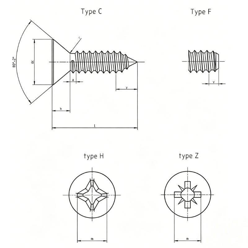 specification of csk head self tapping screws
